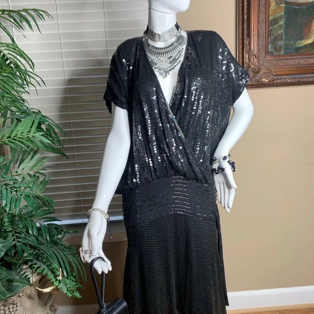 Black Sequence Dress 1920’s Style Size 8 - Picture 12 of 16